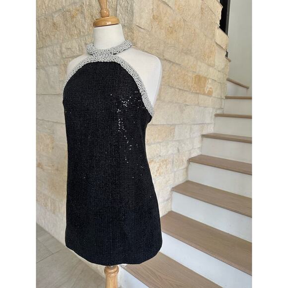 Self Portrait Black Boucle Pearl Trim Mini Dress US 6 - Picture 7 of 16
